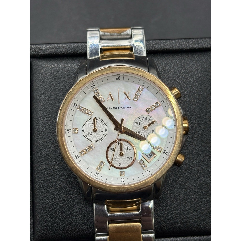 7" Armani Exchange 36MM Mother Pearl Watch Two Tone New Battery H20